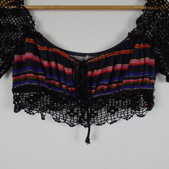 Free People Crop Top Size XS Aruba Crochet Multicolor Striped Style OB1522759 - Picture 9 of 14